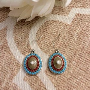Silver and Turquoise Oval Earrings